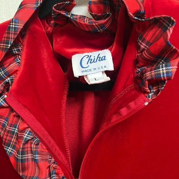 Vintage 60s Chiha Intimates Red Velour Robe - Picture 2 of 5